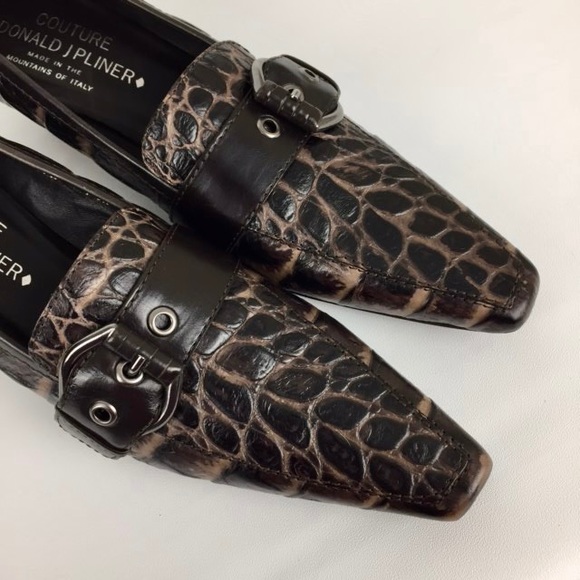 Donald J Pliner Couture Womens Narrow Mallow Brown Croc Print Pumps size 7.5N - Picture 8 of 16